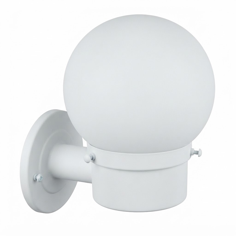 Arandela Externa Esfera branca vidro e aluminio