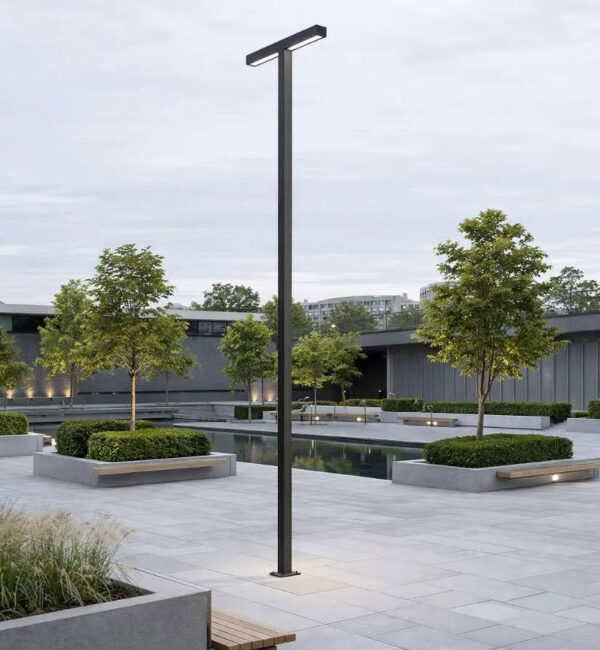 poste girafa duplo 50w de led em metal ambientada